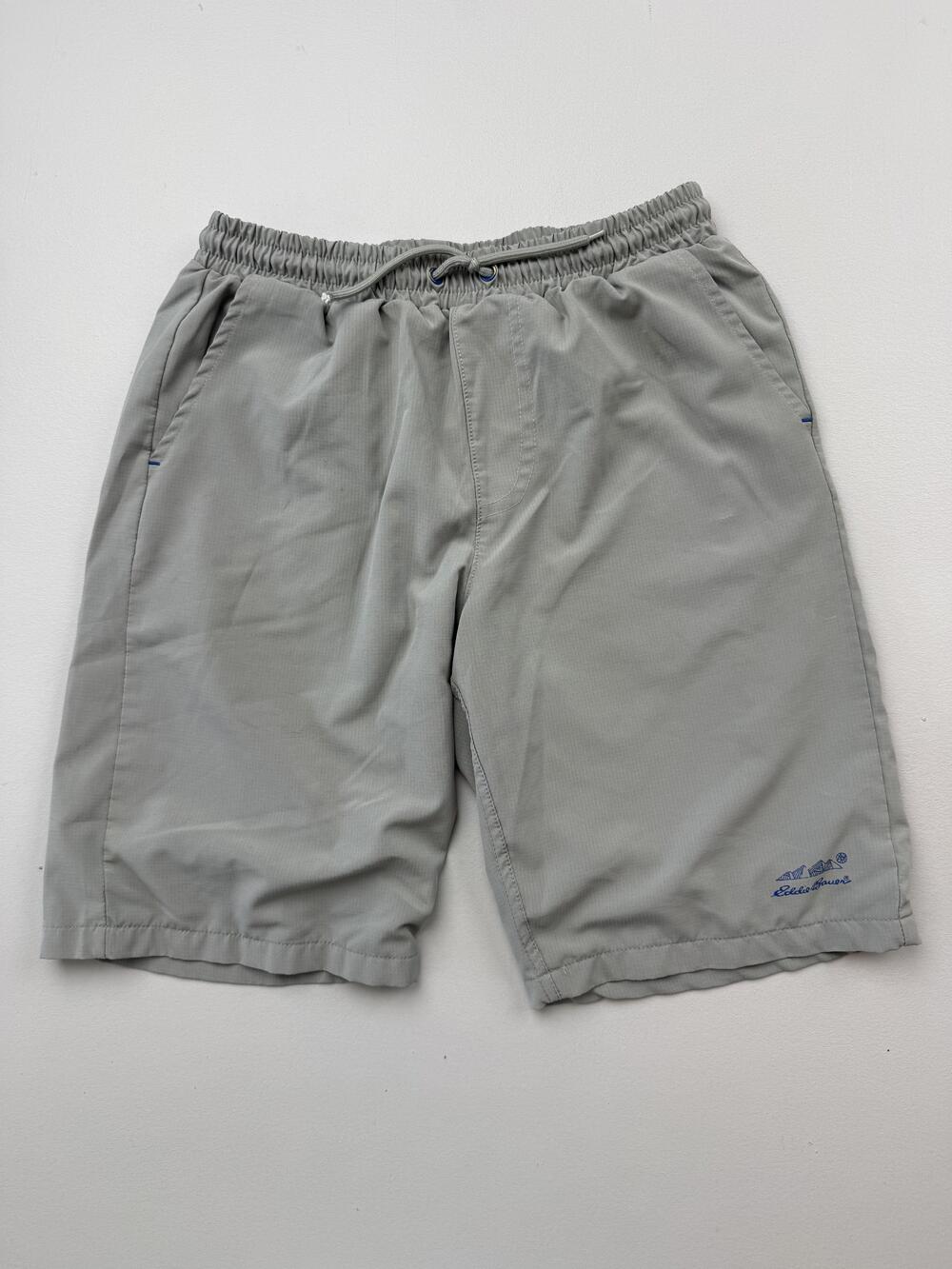 Eddie Bauer Swim Shorts Youth Boys L 14-16 Gray Mesh Lined Drawstring Pockets